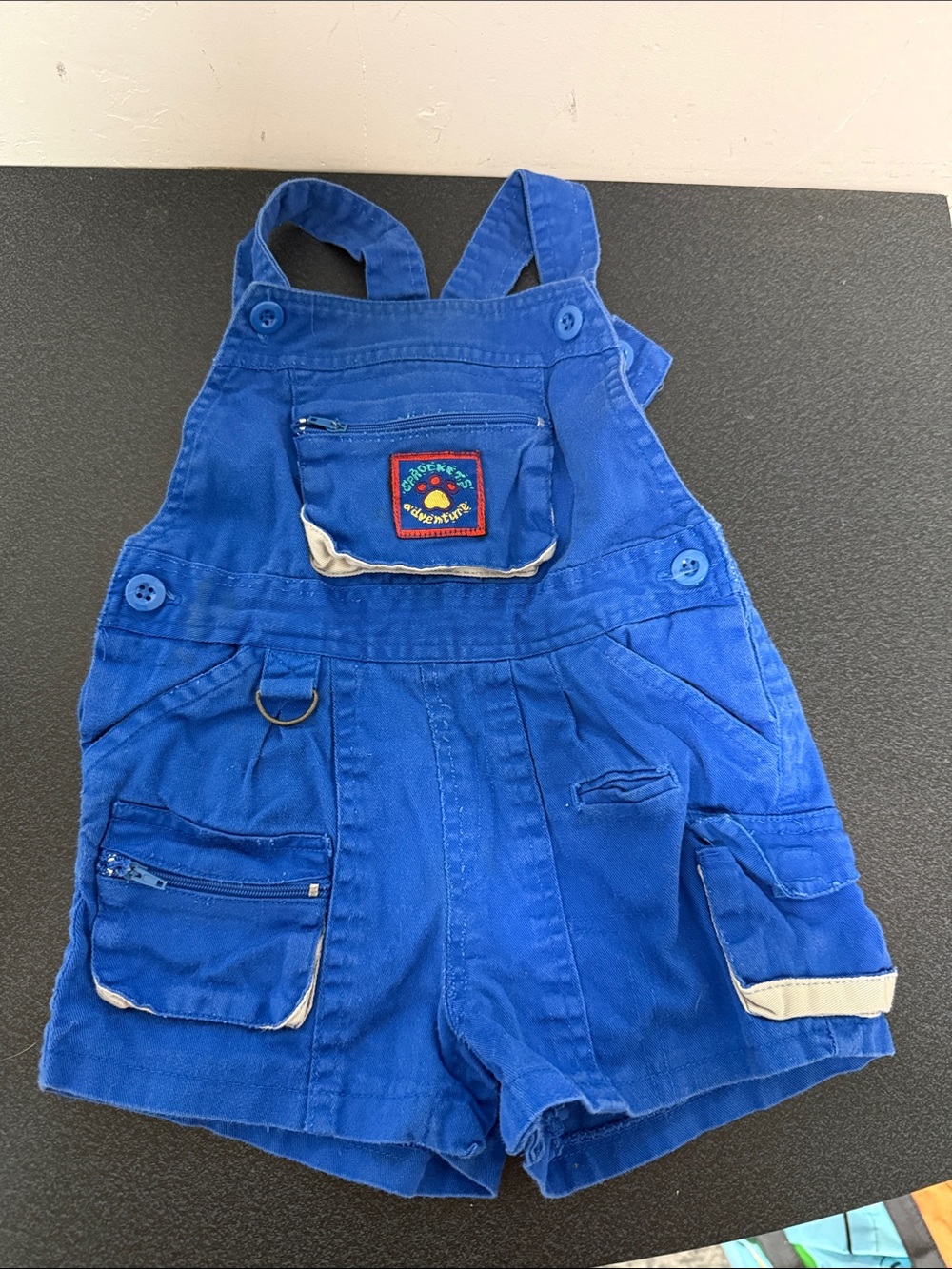Bright Blue Kids Short Overalls with Zip Pocket 90’s - Picture 1 of 4